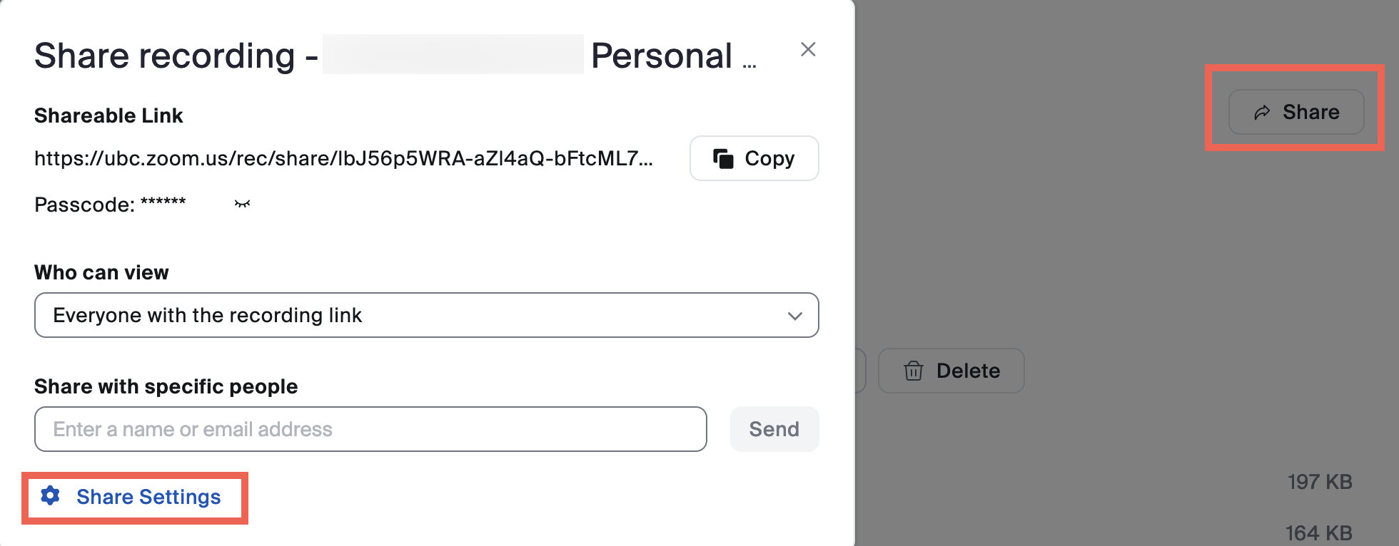 After clicking on Share, click on Share Settings in the window that appears.