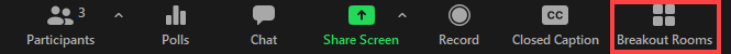 The image shows to click on the Breakout Room icon from the meeting toolbar.