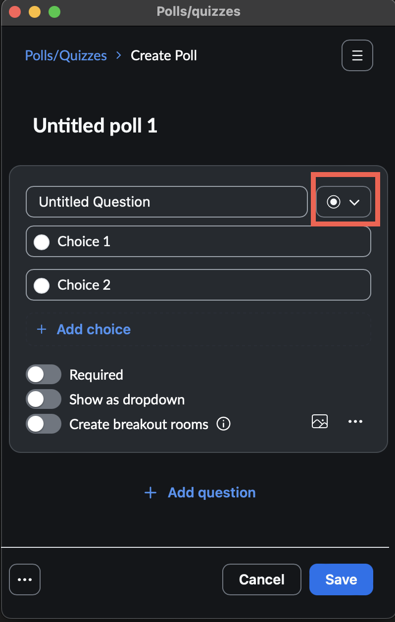 The image shows to click on the circle icon next to Untitled Question